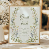Groene Elegante Wildflower Pastel Wedding Guestboo Poster