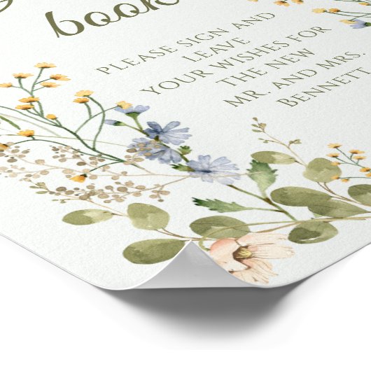 Groene Elegante Wildflower Pastel Wedding Guestboo Poster (Hoek)