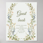 Groene Elegante Wildflower Pastel Wedding Guestboo Poster (Voorkant)