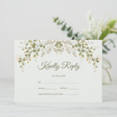 Groene Elegante Wildflower Pastel Wedding RSVP Kaa (Staand voorkant)
