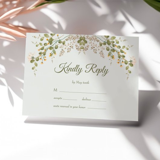 Groene Elegante Wildflower Pastel Wedding RSVP Kaa