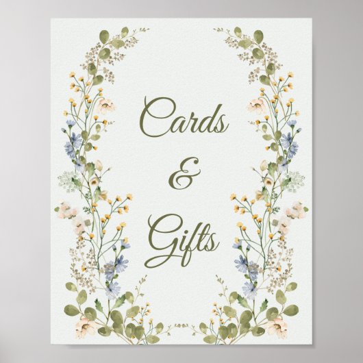 Groene Elegante Wildflower Trouwkaarten en geschen Poster (Voorkant)