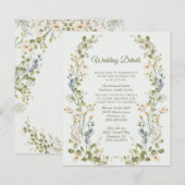 Groene Elegante Wildflower Wedding Enclosure Kaart (Voorkant / Achterkant)
