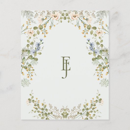 Groene Elegante Wildflower Wedding Enclosure Kaart (Achterkant)