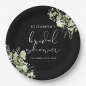 Groene Elegante Zwarte En Witte Bruidsdouche Papieren Bordje (Voorkant)