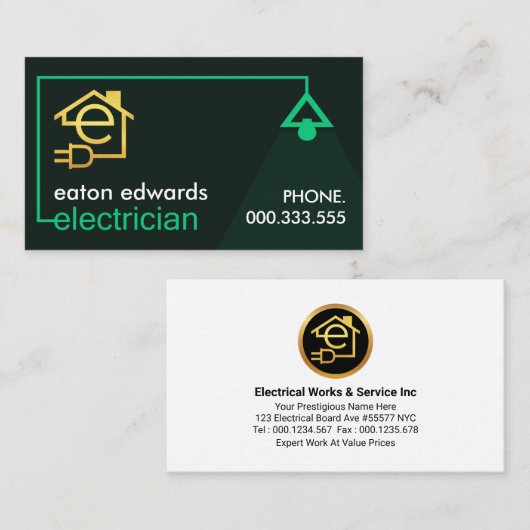 Groene Elektricien Lampenkap Circuit Visitekaartje (Voorkant / Achterkant)