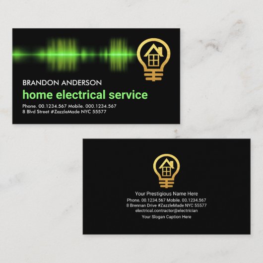 Groene elektrische puls drijft goudbol aan visitekaartje (Voorkant / Achterkant)