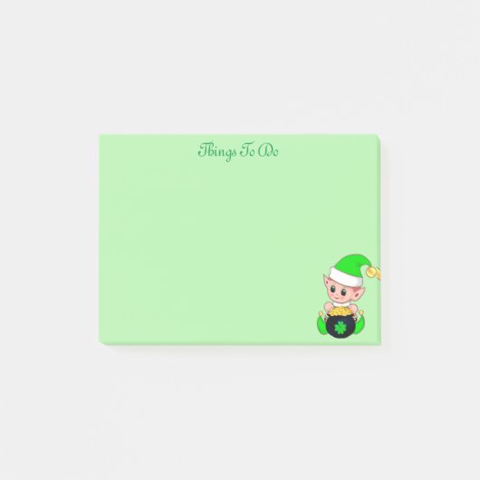 Groene elf en gouden munten op groen post-it® notes (Voorkant)