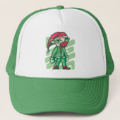 Groene Elf met Kerstman Hoed Trucker Pet (Voorkant)