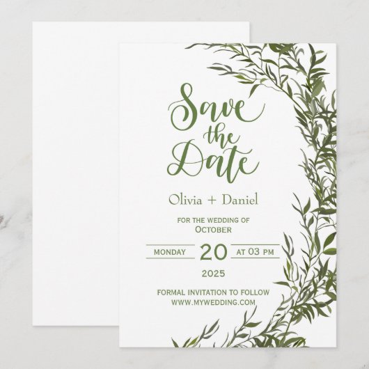 Groene Elopement Trouwdatum Uitnodiging (Voorkant / Achterkant)