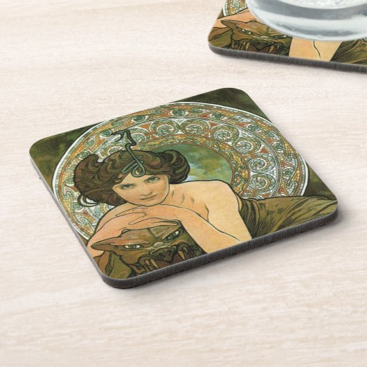 Groene  Emerald Temptress Art Nouveau Mucha Bier Onderzetter (Linkerzijde)