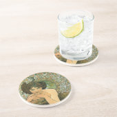 groene Emerald Temptress Art Nouveau Mucha Zandsteen Onderzetter (Zijkant)