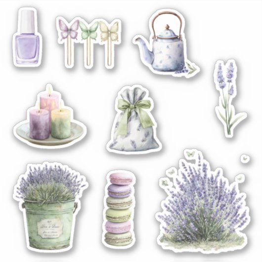 Groene Emmer Lavendel Bloemen Sticker (Voorkant)
