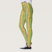 Groene en Abrikozen Waterverf Stripes Leggings (Links)