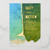 Groene en Aqua blauwe Waterverf bruiloft Folie Uitnodiging (Voorkant)