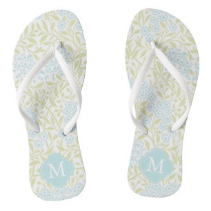 Groene en Aqua Bloemen Damast Monogrammed Teenslippers
