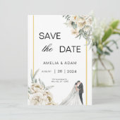 Groene en Beige bladeren Save the Date Bruiloft Kaart (Staand voorkant)