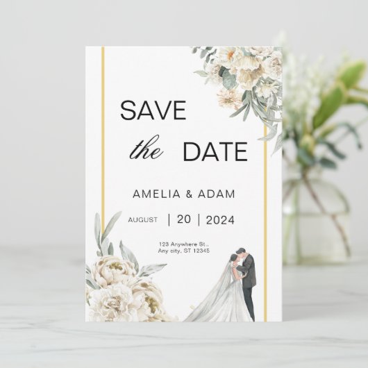 Groene en Beige bladeren Save the Date Bruiloft Kaart (Staand voorkant)
