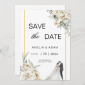 Groene en Beige bladeren Save the Date Bruiloft Kaart (Voorkant / Achterkant)