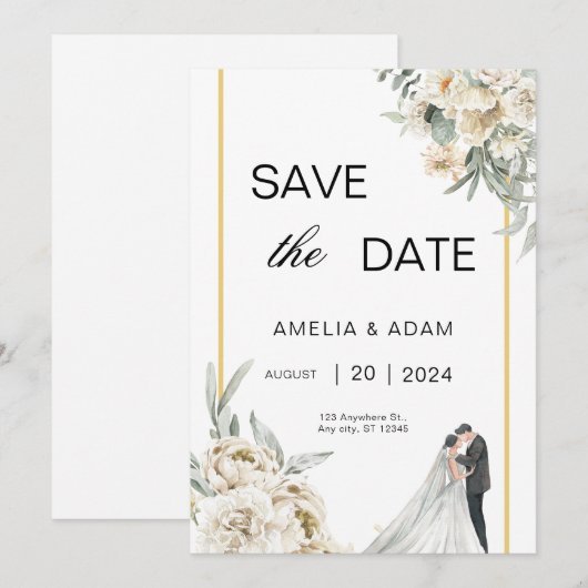 Groene en Beige bladeren Save the Date Bruiloft Kaart (Voorkant / Achterkant)