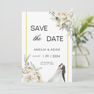 Groene en Beige bladeren Save the Date Bruiloft Kaart