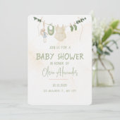 Groene en beige delicate Waterverf Baby shower Kaart (Staand voorkant)