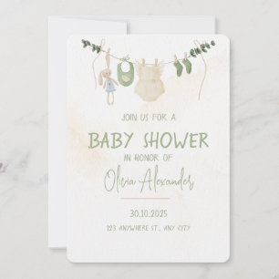Groene en beige delicate Waterverf Baby shower Kaart