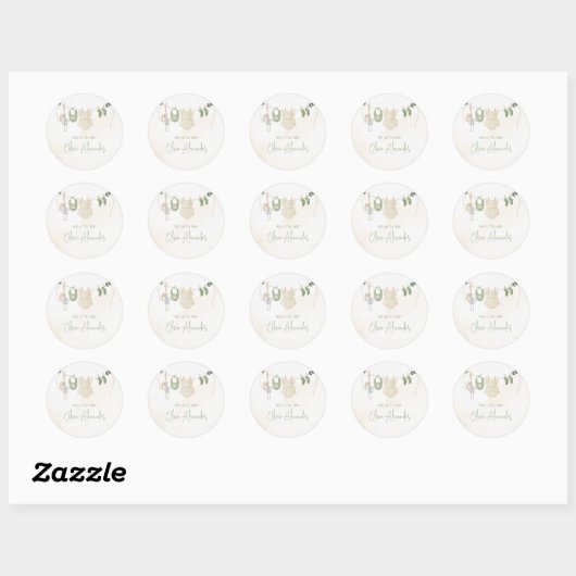Groene en beige delicate Waterverf Baby shower Ronde Sticker (Vel)