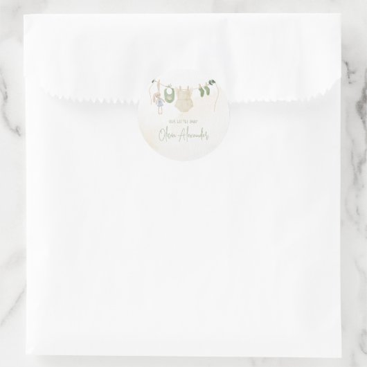 Groene en beige delicate Waterverf Baby shower Ronde Sticker (Tas)