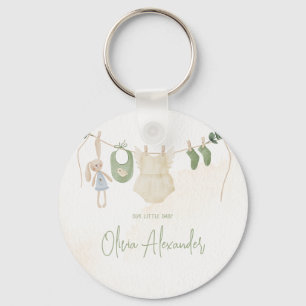 Groene en beige delicate Waterverf Baby shower Sleutelhanger