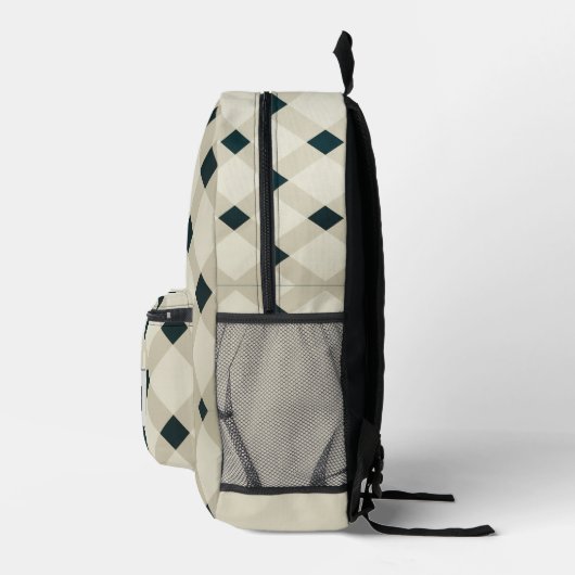 Groene en Beige Diamantpatroon Monogrammed Bedrukte Rugzak (Rechts)