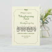 Groene en beige elegante Thanksgiving Dinner Party Kaart (Staand voorkant)