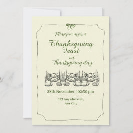 Groene en beige elegante Thanksgiving Dinner Party Kaart