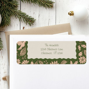 Groene en Beige Folk Art Christmas Return Adres Etiket