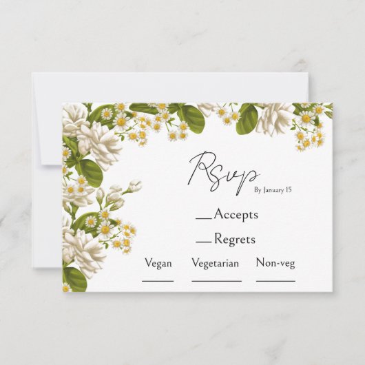 Groene en beige huwelijksmaaltijd keuze & RSVP (Voorkant)