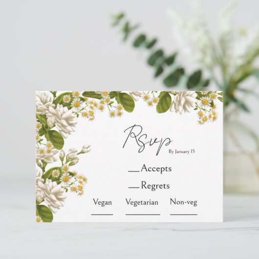 Groene en beige huwelijksmaaltijd keuze & RSVP (Staand voorkant)