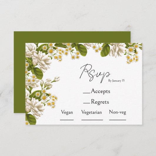 Groene en beige huwelijksmaaltijd keuze & RSVP (Voorkant / Achterkant)