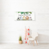 Groene en beige safari wildebras Verjaardag Spandoek (Insitu)