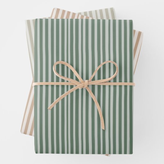 Groene en Beige Stipes Kerst Wrapping Paper (In situ)