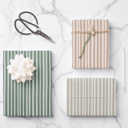 Groene en Beige Stipes Kerst Wrapping Paper (Voorkant)