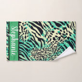 Groene en beige tijger- en zebraafdrukken bad handdoek (Handdoek)