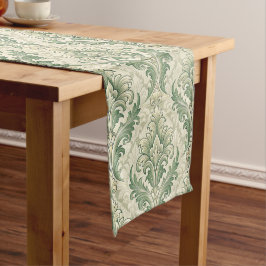 Groene en beige vintage botanische bloemenpatroon medium tafelloper