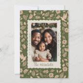 Groene en beige volkskunst kerstfoto feestdagenkaart (Voorkant)