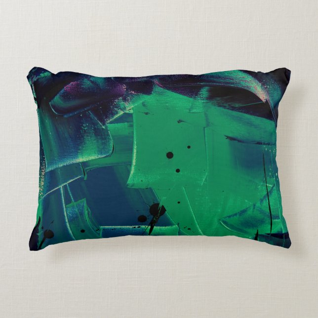 GROENE EN BLAUWE ABSTRACTE BETALING ACCENT KUSSEN (Voorkant)