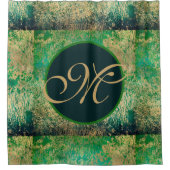 Groene en blauwe abstracte monogram douchegordijn (Voorkant)