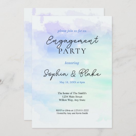 Groene en blauwe Abstracte Waterverf Engagement Pa Kaart (Voorkant / Achterkant)