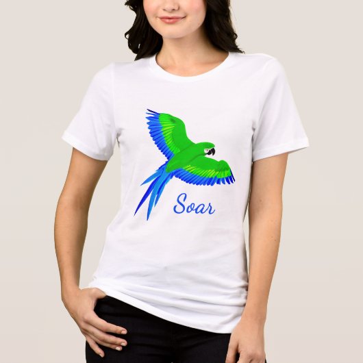 Groene en blauwe ara tijdens de vlucht Tri-Blend shirt (Voorkant)