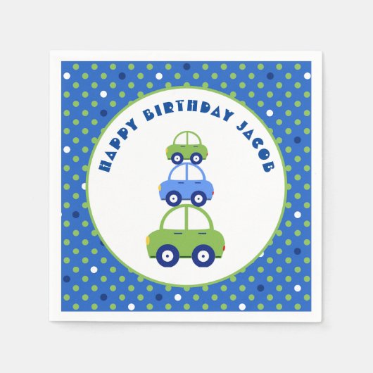 Groene en blauwe auto's Verjaardag Servet (Voorkant)
