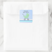 Groene en blauwe baby buggy vierkante sticker (Tas)