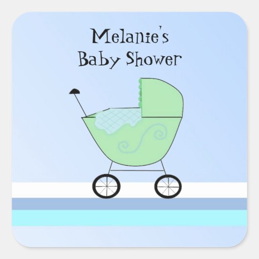 Groene en blauwe baby buggy vierkante sticker (Voorkant)